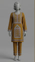 Tan mustard Balochi hand embroidered lawn suit with traditional tanka work

