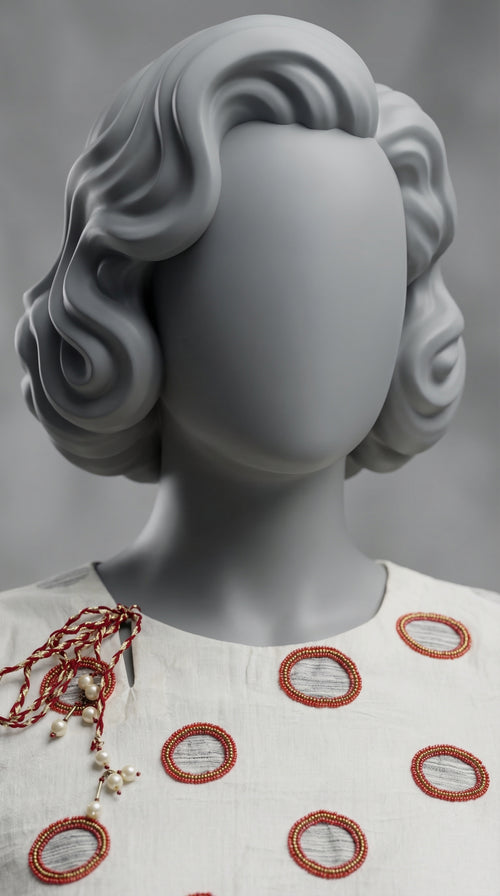 Off white hand embroidered khadar kurta shirt with Adda work
