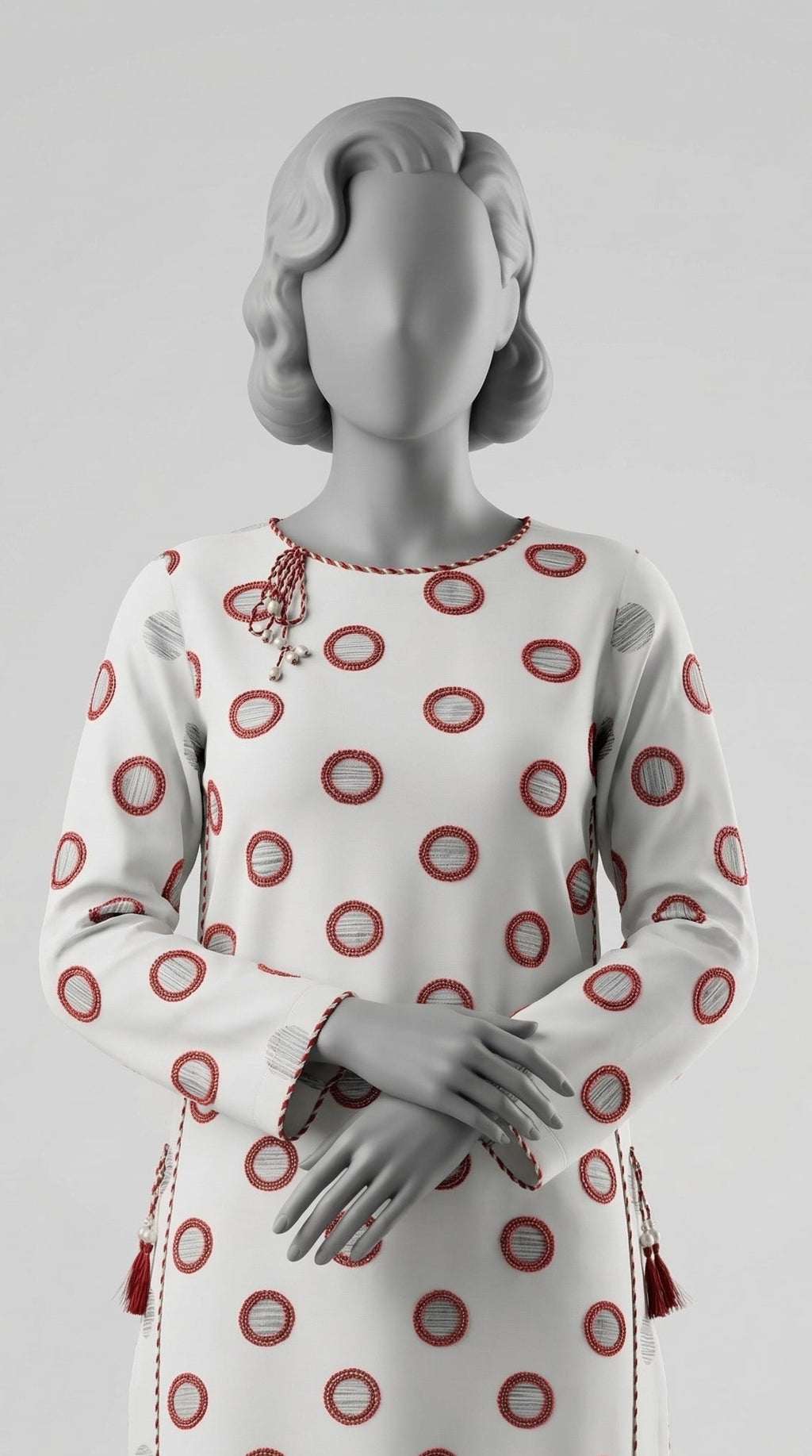 Full view of off white khadar kurta shirt with side slits