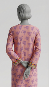 Peach and orange hand embroidered crepe silk suit with Adda work