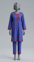 Royal blue hand embroidered lawn suit with polla tanka and mirror work

