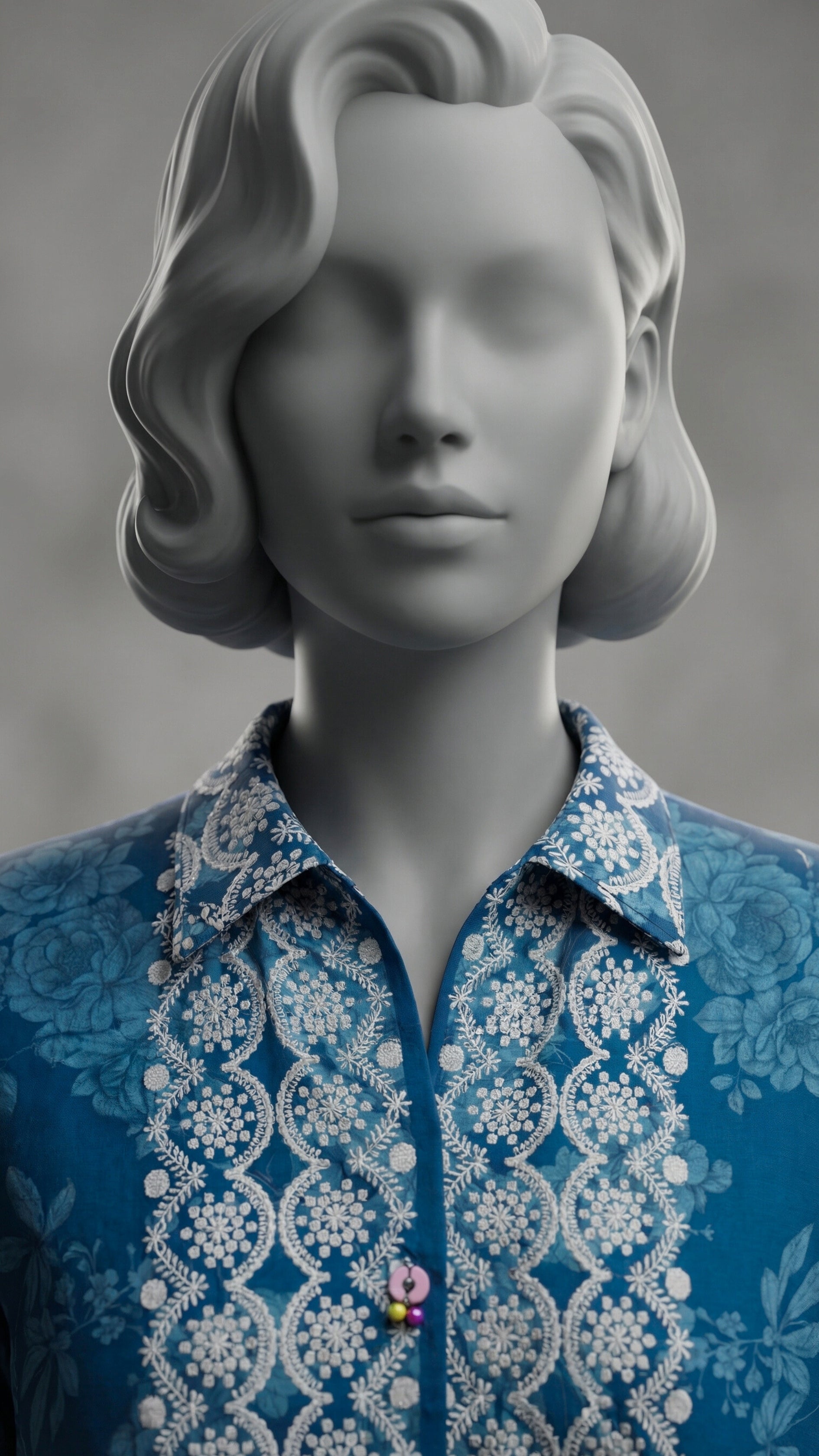 Sea green baggy style stitched printed lawn suit with box sleeves
